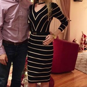 White House Black Market striped belted dress